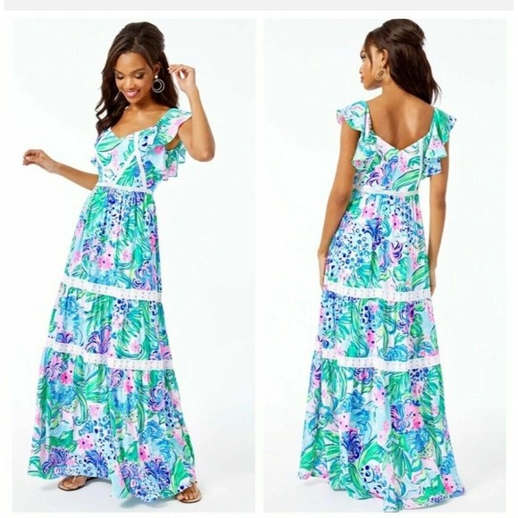 Lilly Pulitzer Dresses & Skirts - NEW Lilly Pulitzer IVIE Maxi Dress Kitten Around Pink Lilac White Floral Size 8